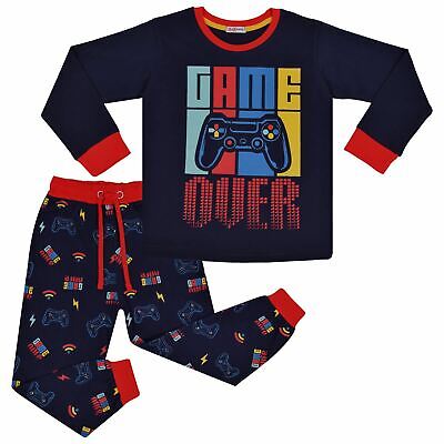 Kids Girls Boys Pyjamas Game Over Contrast Top Bottom 2 Piece PJS Sleepwear Set