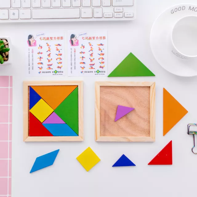Wooden Colorful Tangram Geometric Jigsaw Puzzle Board Kids Gift Educational Toy