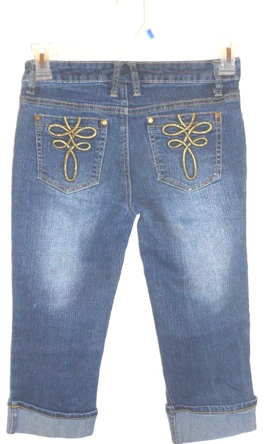 Southpole Juniors Women Cuffed Denim Gold Logo Capri-Cropped Jean Size 7