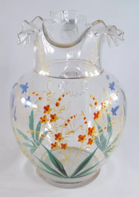 Victorian Lemonade Pitcher, Hand Blown Glass With Enameled Decoration 3