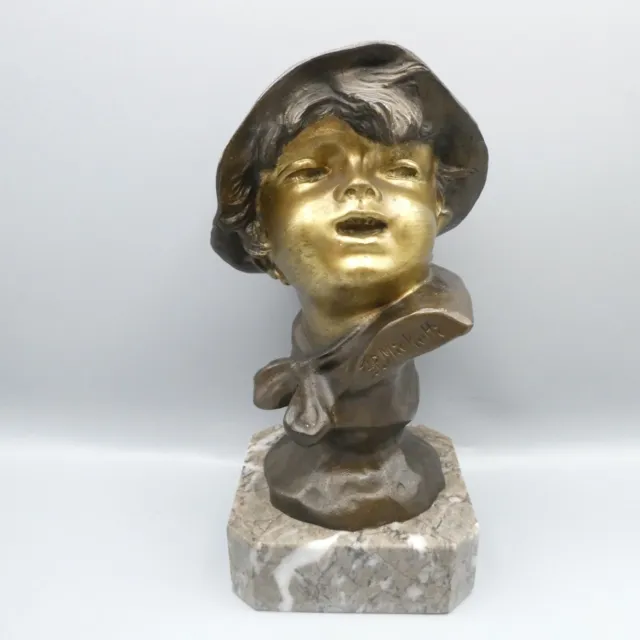 Seltene Francesco Paolo Michetti Bronze Büste Figur Statue eines Jungen auf Marmorsockel