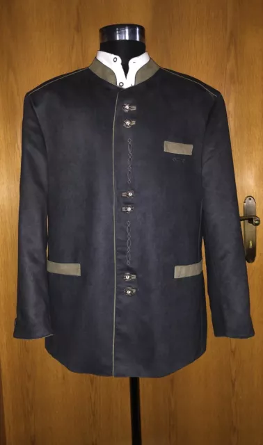 Herren Trachtensakko Janker Trachtenjacke in Veloursleder-Optik dunkelgrau 54/XL