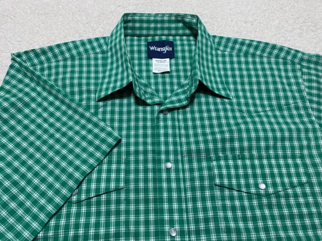 WRANGLER MENS XL Western Shirt Short Sleeve Pearl Snap Green Plaid ...