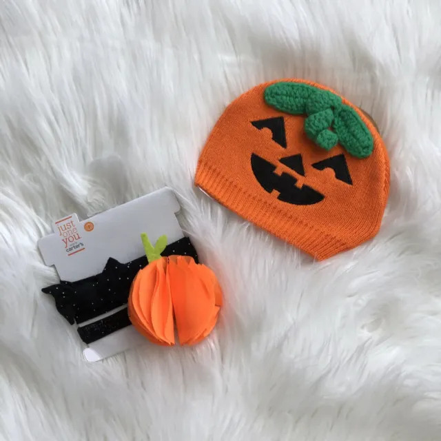 Carters Just One You 2Pk Halloween Headbands So'Dorable Pumpkin Beanie Hat NWT