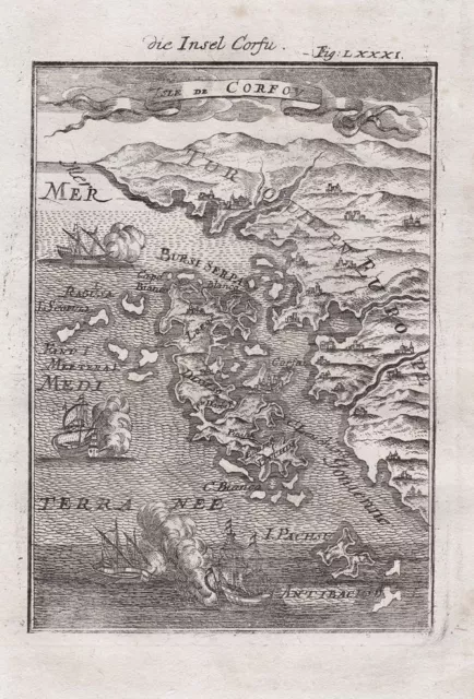 Korfu Corfu island Insel Greece Griechenland Kupferstich engraving Mallet 1719