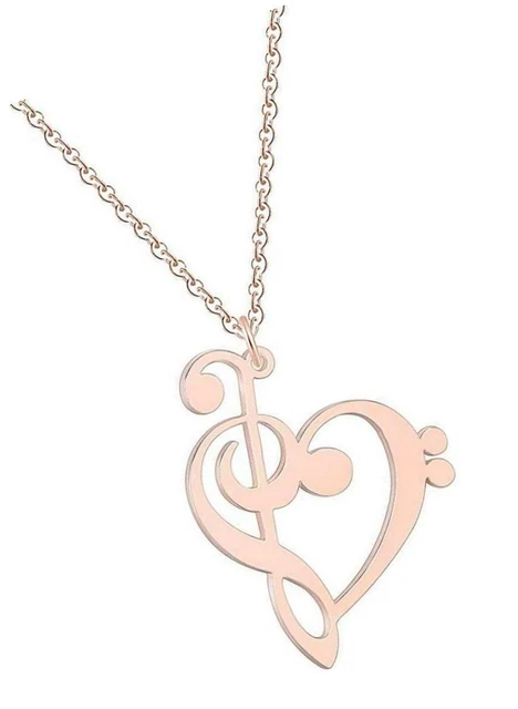 Music Note Heart of Treble and Bass Clef Choker Necklace Infinity Love Heart