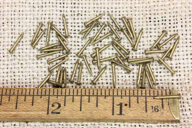 Old 3/8” Solid Brass 50 Vintage Nails Escutcheon Pins Domed Head 18 Gauge Tacks