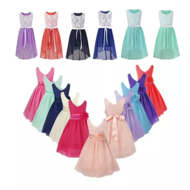 Kids Girls Chiffon Flower Dress Ball Gown Wedding Bridesmaid Party Formal Dress