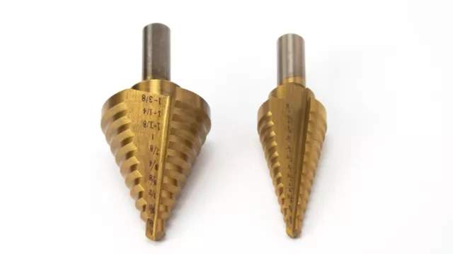 2 Pack Titanium Step Drill Bit unibit  1/4" to 1 3/8" & 3/16" to 7/8"