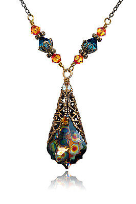 Bronze Vintage Crystal Peacock Necklace Jewelry for Women Gift for Her