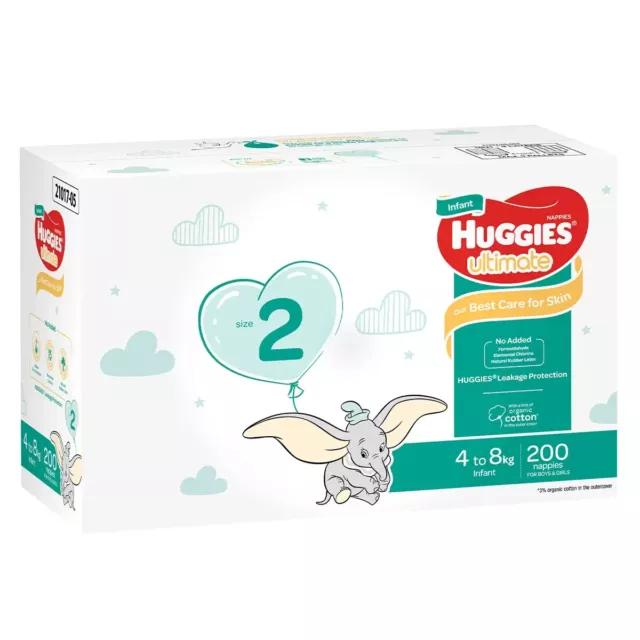 Huggies Unisex Ultimate Nappies Size 2 Infant (4-8 kg) 200 Nappies 2