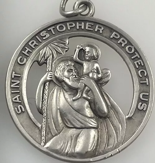 Vintage Catholic Sterling Silver St Christopher  Medal, 4.5  Grams Silver