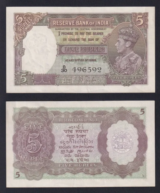 India 5 Rupees 1937 P 18a Sup / Au G-03