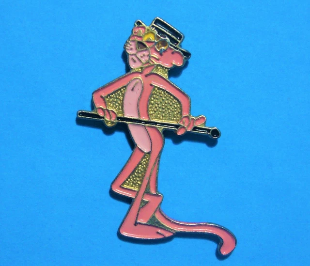 PINK PANTHER Boater Straw Hat & Cane Vintage Lapel Pin Hat Pin