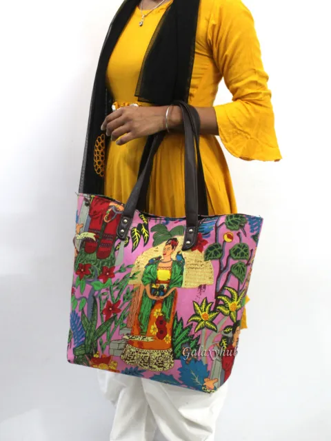 Indian Pinkl Frida Kahlo Shoulder Shopping Carry Handbag Women's Beach Towel Bag