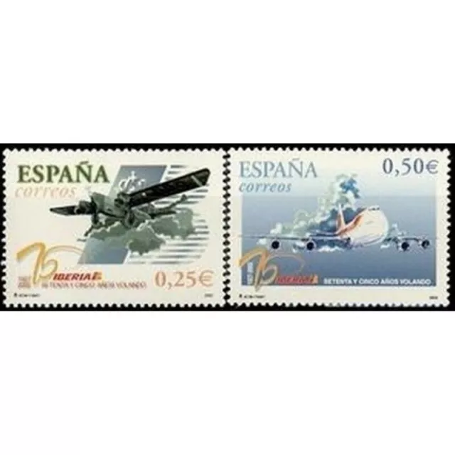 75 Aniversario del primer vuelo de Iberia 2002 ** Edifil 3907-3908 (MNH)