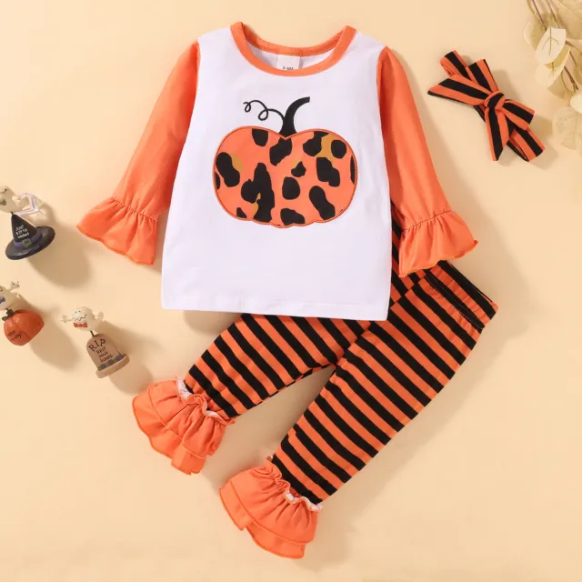 Set di vestiti di Halloween per bambine stampa zucca T-shirt + abiti pantaloni