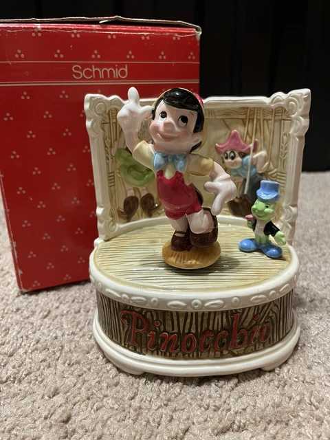 Action Music Box SCHMID DISNEY PINOCCHIO & JIMINY CRICKET Puppet Show Action Music Box ...