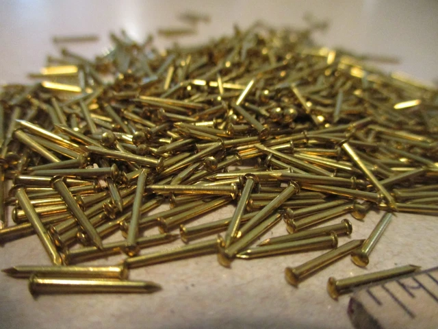 100  Vintage 3/8" X #20, Solid Brass Brad Nails, Round Dome Head Escutcheon Pins 2