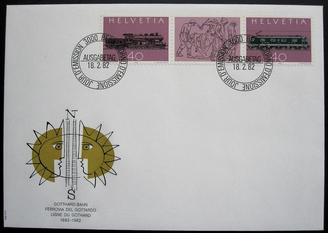 Schweiz Mi 1214 - 1215 Zdr. Streifen Brief Schmuck-FDC ESST Gotthard-Bahn