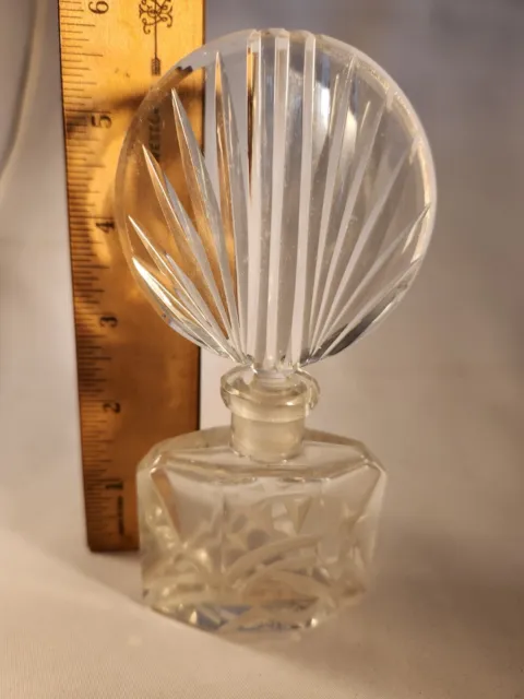 Vintage Art Deco hand cut  Clear Crystal Czech glass  perfume bottle.