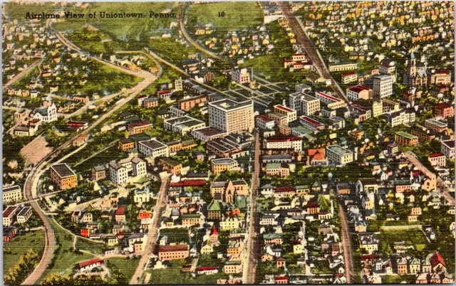 Postcard PA Uniontown - Airplane View of Uniontown - aerial