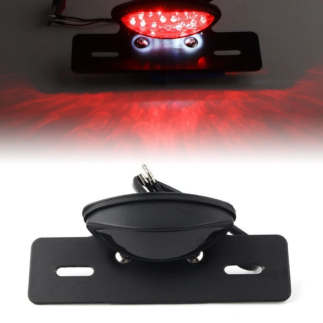 For Cafe Racer 12V LED Rear Brake Tail Light License Number Plate Lamp + Mount