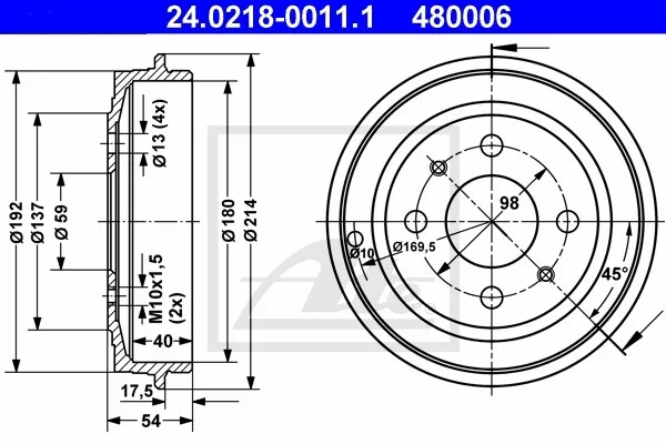 ATE Original 2 Bremstrommeln Bremsbackensatz Topkit Vormontiert (1420-52221) |