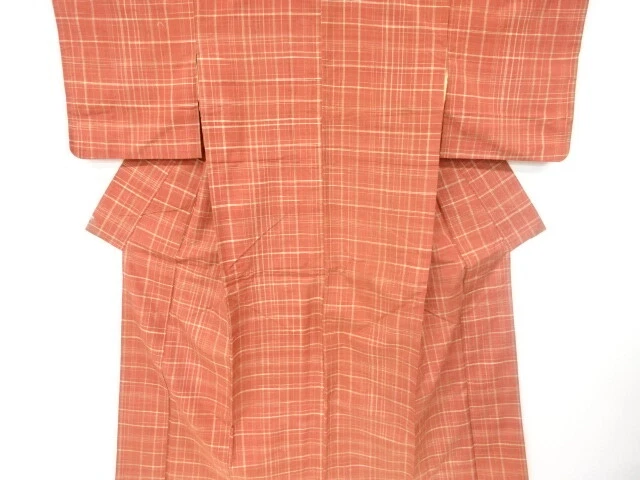 6538583: Japanese Kimono / Antique Kimono / Mawata Tsumugi / Woven Grid