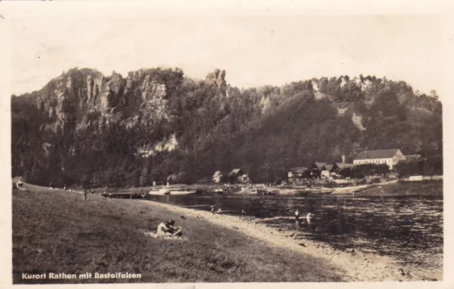 uralte Ansichtskarte Postkarte Kurort Rathen mit Basteifelsen Sachsen AK