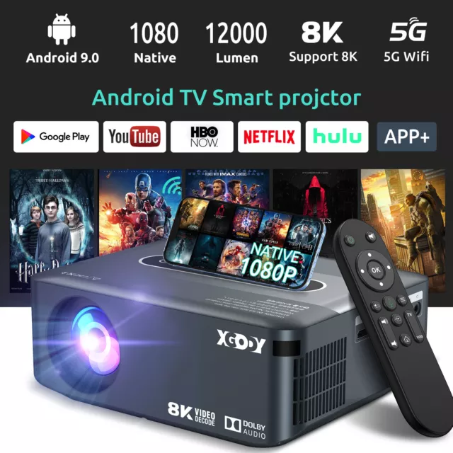 8K 5G WIFI Projector 12000 Lumen Portable Home Movie Projector Bluetooth Cinema