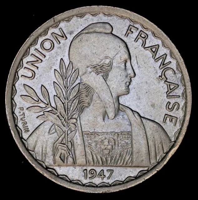 French Indo-China Indochine 1 Piastre 1947 *Reeded Edge* KM.32.2 Gem Toned UNC 