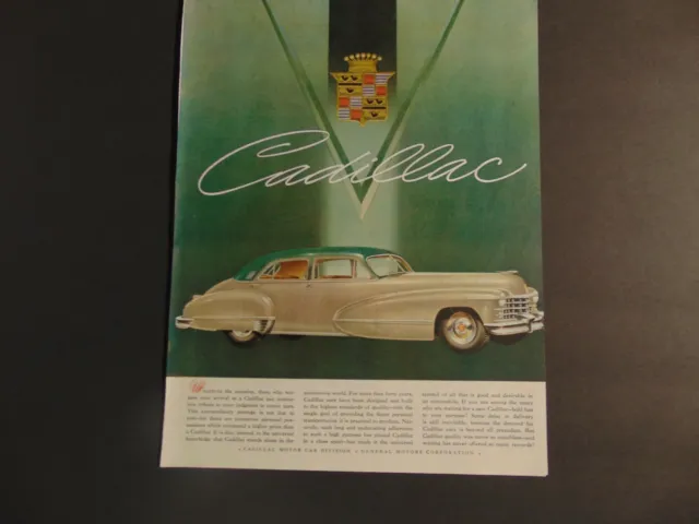 1947 CADILLAC Tan with Green Top Motor Car Division vintage art print ad