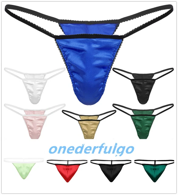 MENS TANGAS UNDERWEAR Silky Satin Thong Gstring Bulge Pouch Tback