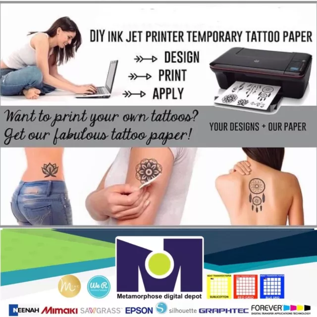 INKJET Printable Temporary Tattoo Paper 5 Sh 8.5”x11” Pack, Long Lasting  DIY