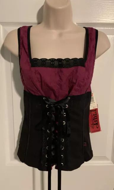 BEBE VINTAGE CORSET top small s cream layered black lace fitted back zip  vtg tp $35.39 - PicClick