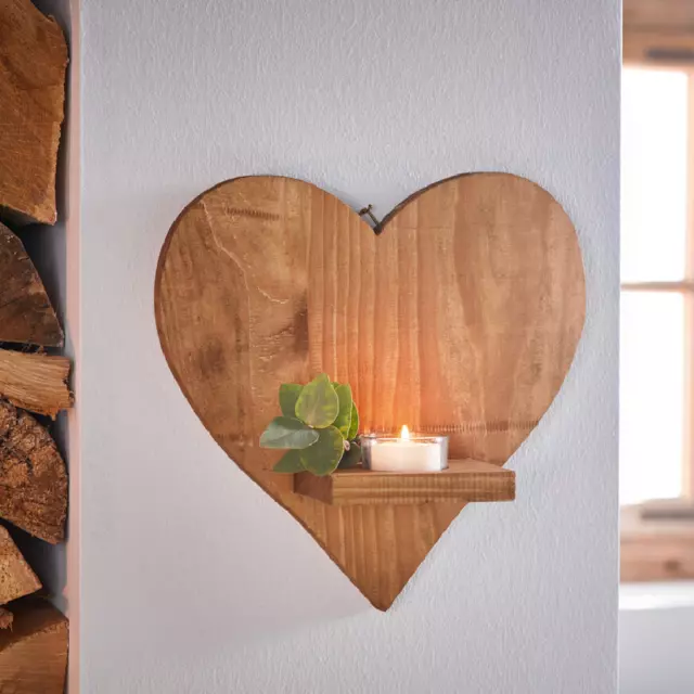Wand Kerzenhalter Herz Teelichthalter Dekoherz Holz Wandlicht Wanddeko natur