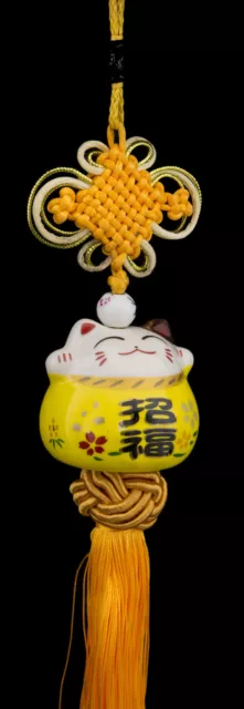 Suspension Maneki Neko-chat Japonais- Charme-grand Modèle- Jaune -522-SD5