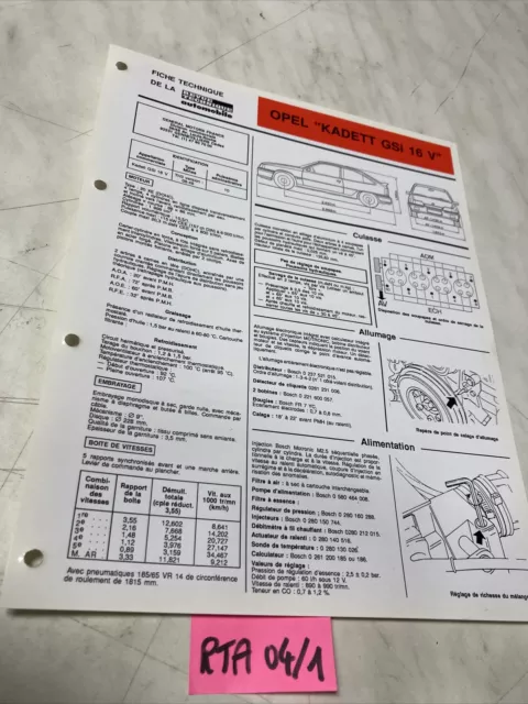 Fiche technique automobile Opel Kadett GSi 16V édition 1989 RTA