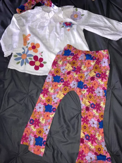 bnwt next 3 piece trouser floral outfit age 18/24 months Trouser Top Hair band