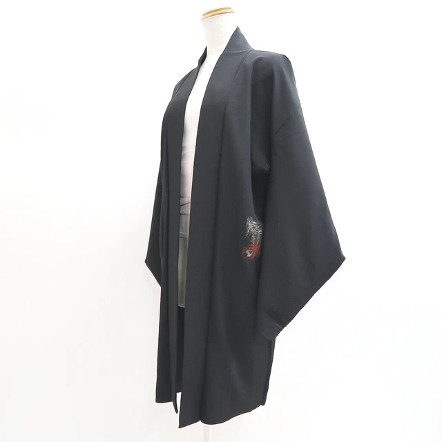 9369F5 Silk Vintage Japanese Kimono Haori Jacket Peacock Peony Chrysanthemum