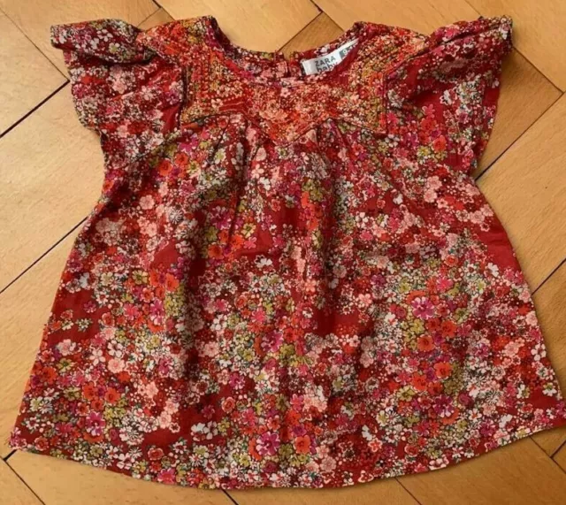 Shirt Zara 74 80 Mädchen Tunika Bluse Frühling Blumen Sommer Stickerei