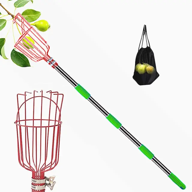 Fruit Picker Pole Tool 2.6-13 Foot Stainless Steel Extension Pole with Fruit ...