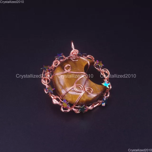 Natural Gemstones  Moon 9 Stars Hematite Handmade Wire Wrap Pendant Beads Rose