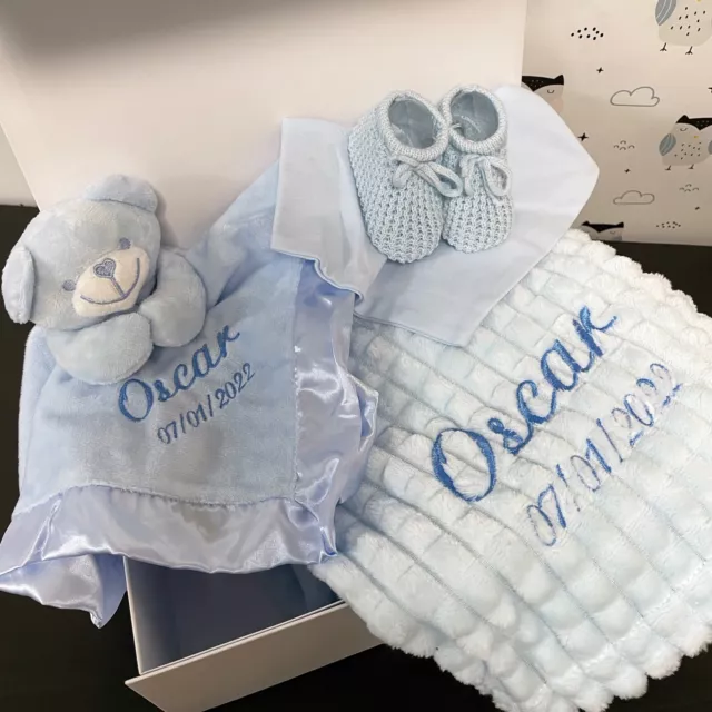 Personalised Baby Blanket Embroidered Soft Bubble Boy Girl Gift Newborn Gift Set