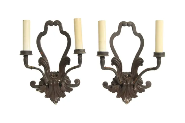19th Century Hand Carved Wood & Wrought Iron Wall Sconces