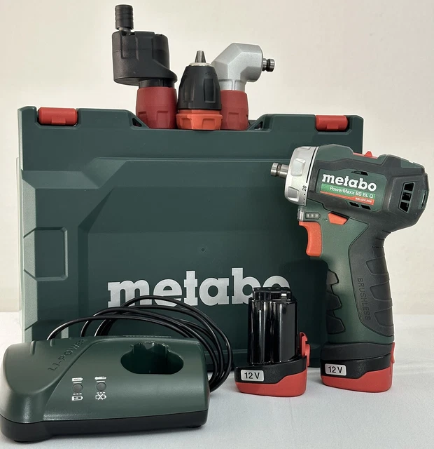 Metabo Akku-Bohrschrauber PowerMaxx BS BL Q, Exzenter/WinkelAufsatz, Akku, Lader