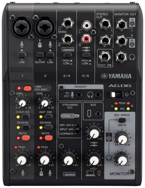 Yamaha AG06 AG06MK2 B 6ch Live Streaming Mixer USB Audio Interface Noir Neuf 2