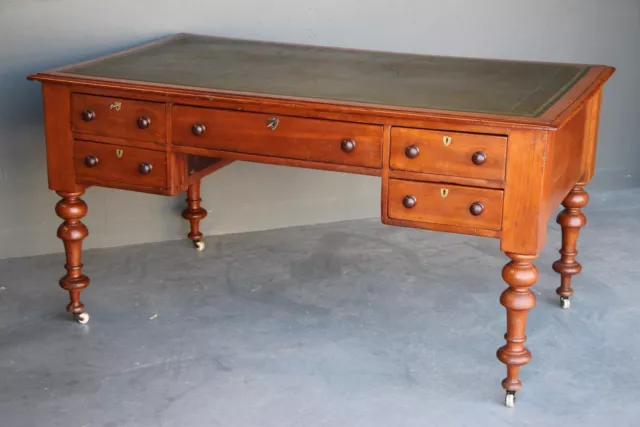 Large Antique Colonial Australian cedar writing desk 5 drawers gilt leather 1865