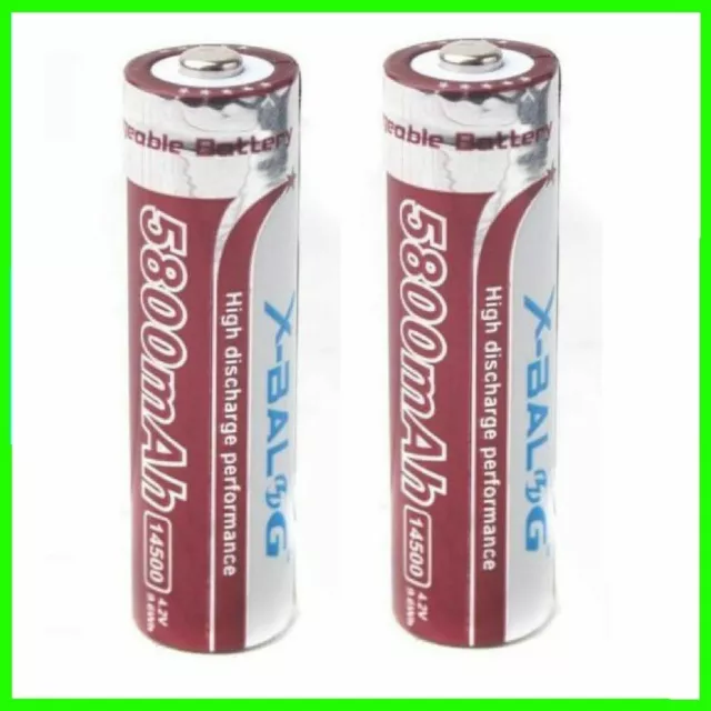 2 x BATTERIA PILA RICARICABILE A LITIO 4,2V 5800mAh 14500 PER TORCIA TELECOMANDO